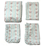 Floral Ribbon TwinXL 4 Pc Bed Bundle Set- Aquamint