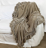 1 Unit-  Silk Velvet Tatter Ruffle Large Throw - Natural