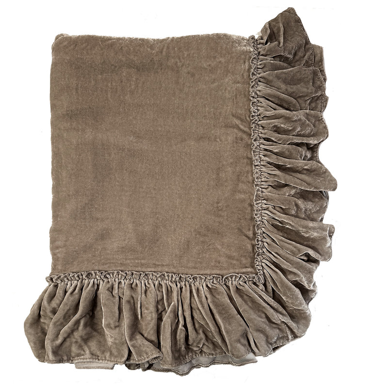 1 Unit-  Silk Velvet Tatter Ruffle Large Throw - Natural