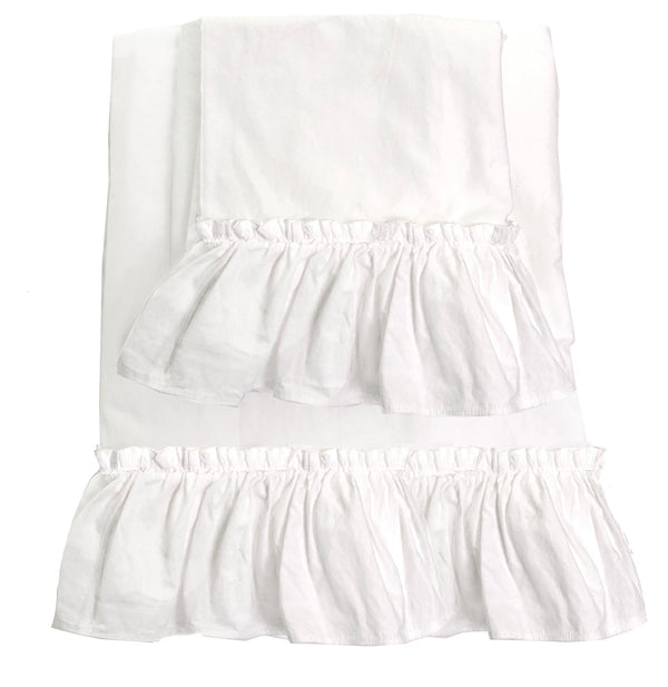 Clementine Tatter Ruffle Queen Sheet Set-White - Linen Salvage Et Cie