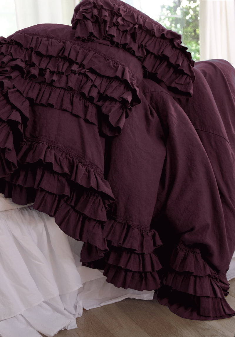 NEW! Gypsy Ruffle Linen Collection - Aubergine - Linen Salvage Et Cie