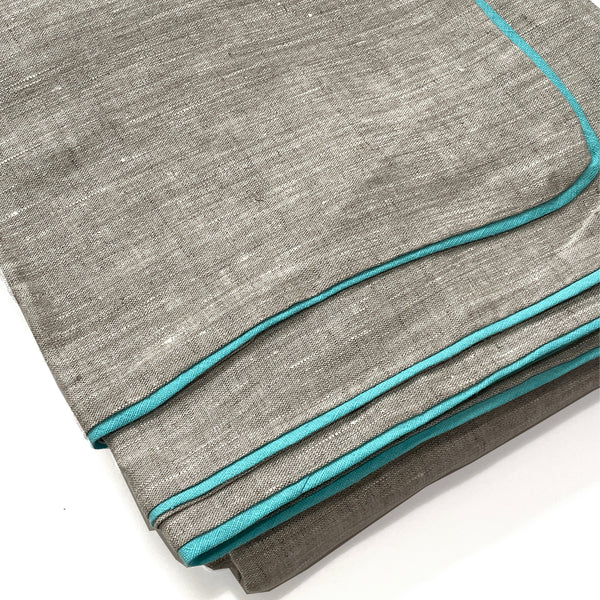 Petite Border Edge Linen Full/Queen Duvet - Oatmeal/Turquoise