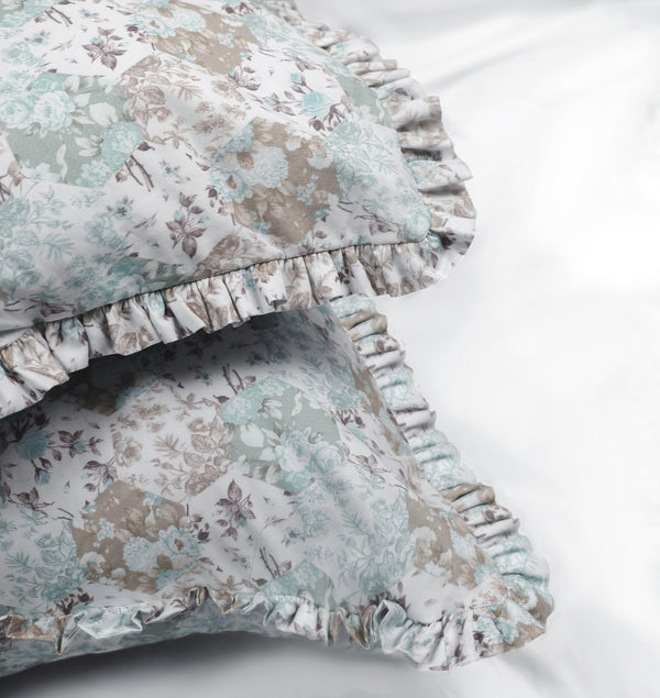 NEW! Vintage Patchwork Ruffle Bedding -Soft Sage - Linen Salvage Et Cie