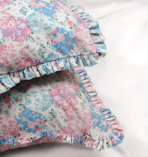 NEW! Patchwork Ruffle Euro Sham -Soft Pastels - Linen Salvage Et Cie