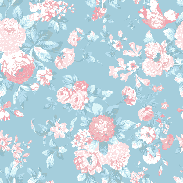 Petite Bouquet Floral Fabric-Teal - Linen Salvage Et Cie