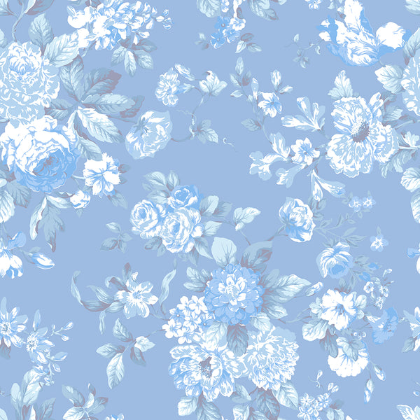 Petite Bouquet Floral Fabric-Chambray - Linen Salvage Et Cie