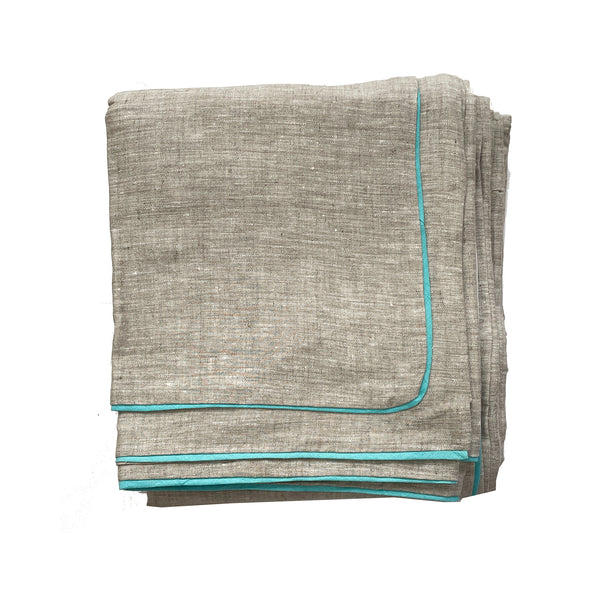 Petite Border Edge Linen Full/Queen Duvet - Oatmeal/Turquoise