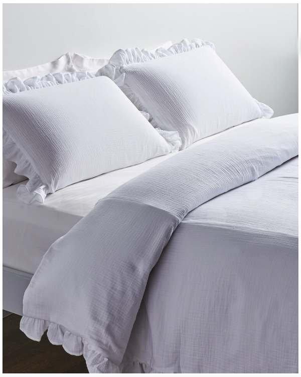 Soft Cotton Cloud Pucker Ruffle Full/Queen Duvet - Linen Salvage Et Cie